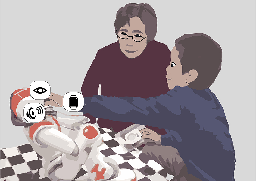 Checking the response of an autistic child using a robot (image)