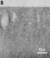LiNbO3薄膜の断面の電子顕微鏡写真
