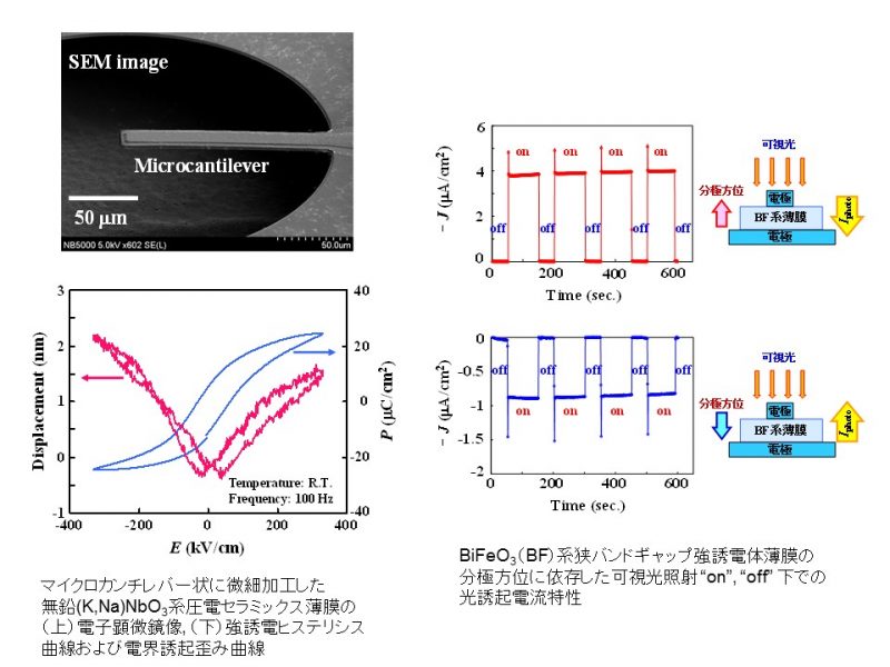 無鉛圧電セラミックス薄膜のマイクロカンチレバー、狭バンドギャップ強誘電体薄膜に特徴的な光電変換