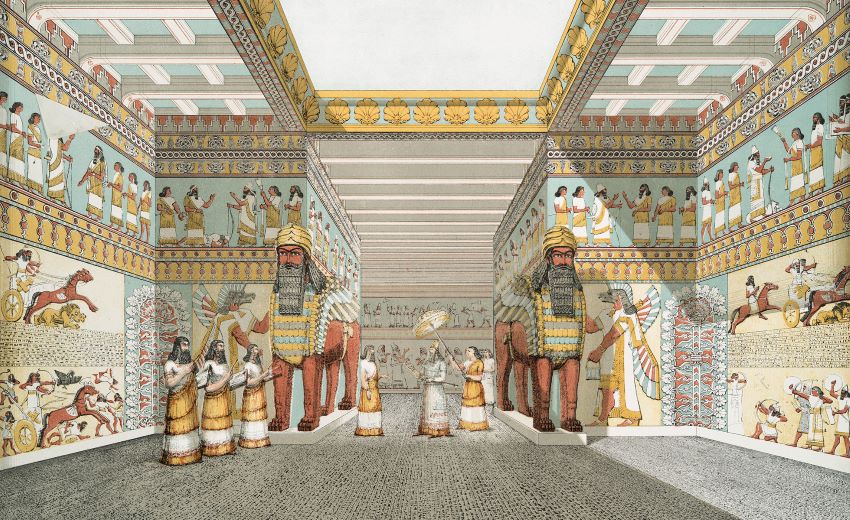 アッシリア帝国の王都ニネヴェの王宮（ 想像図：19世紀半ば）