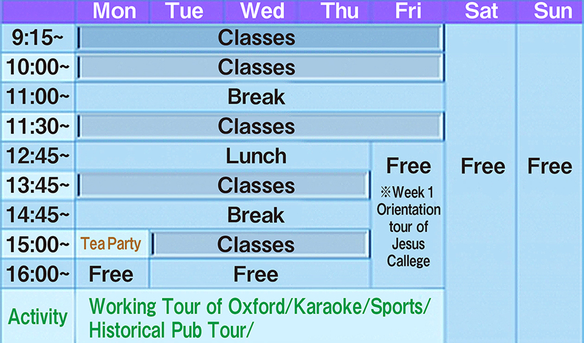 Oxford時間割例